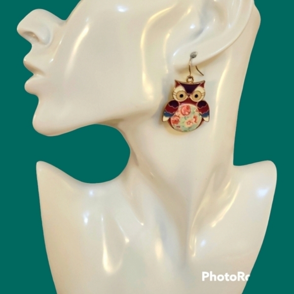 Vintage Jewelry - 3/$30 Metal Enamel Floral Rose Owl Dangle Earrings
